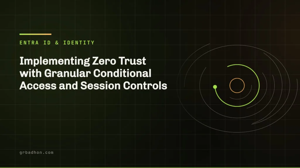 Implementing Zero Trust with Granular Conditional Access and Session Controls. Entra ID & Identity article banner on grbadhon.com