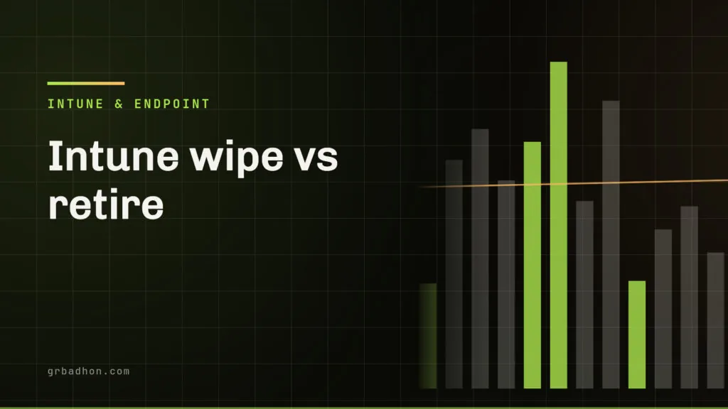 Intune wipe vs retire: which action to use, and the order that stops data being orphaned. Intune & Endpoint article banner on grbadhon.com