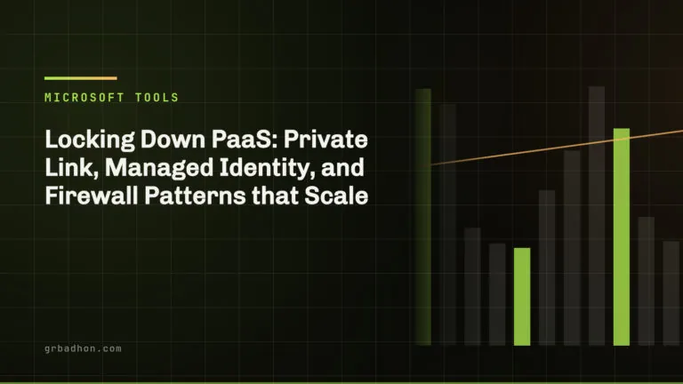 Locking Down PaaS: Private Link, Managed Identity, and Firewall Patterns that Scale — Microsoft tools article banner on grbadhon.com
