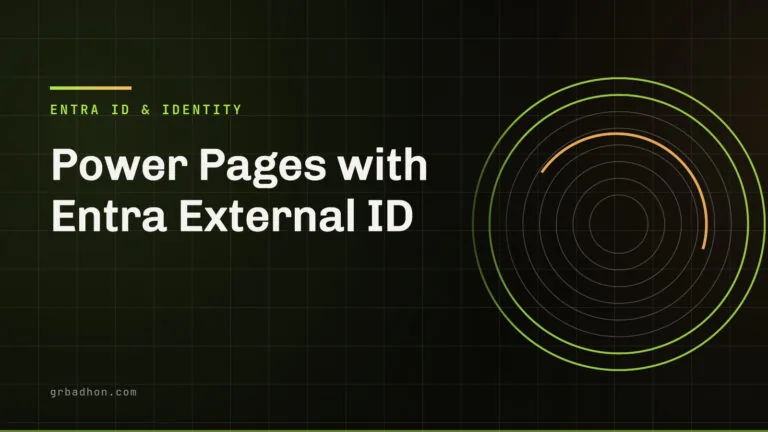 Power Pages with Entra External ID: a secure customer portal. Entra ID & Identity article banner on grbadhon.com