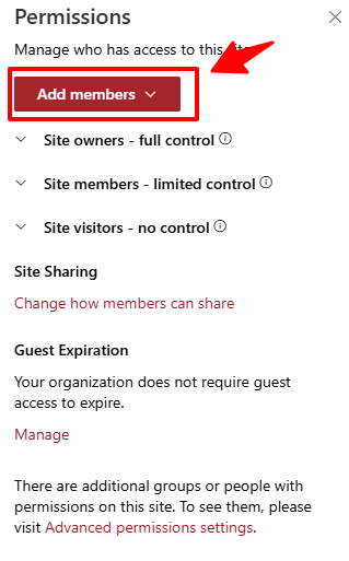 SharePoint site permissions panel changing a member role from Owner to Visitor