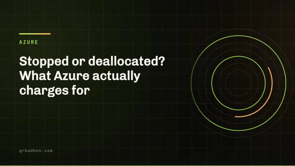 Stopped or deallocated? What Azure actually charges for — Azure article banner on grbadhon.com