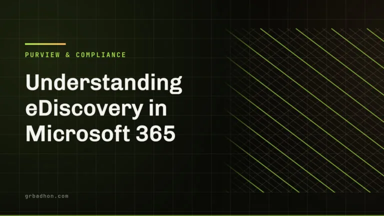 Understanding eDiscovery in Microsoft 365. Purview & Compliance article banner on grbadhon.com