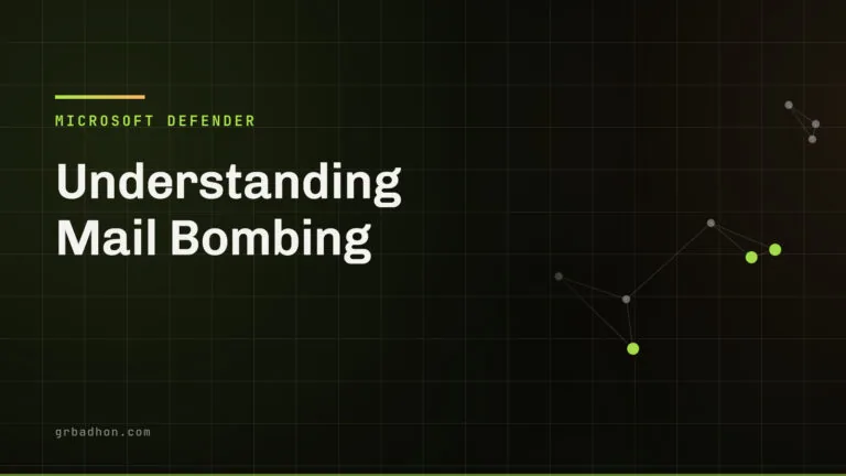 Understanding Mail Bombing — Microsoft Defender article banner on grbadhon.com