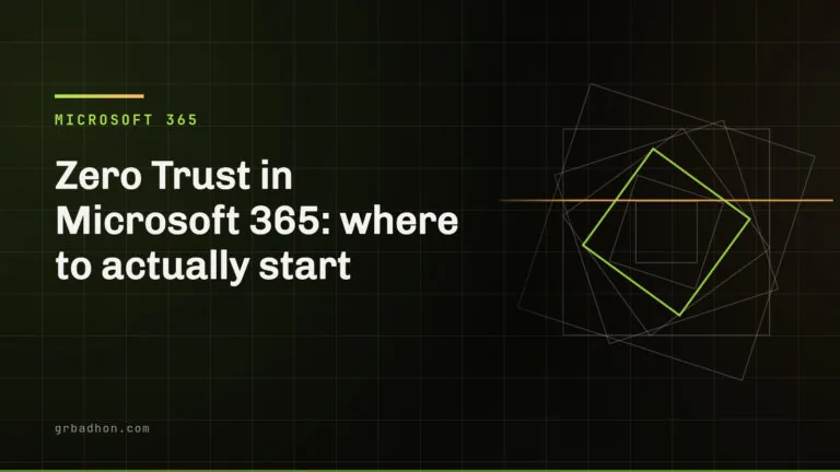 Zero Trust in Microsoft 365: where to actually start. Microsoft 365 article banner on grbadhon.com