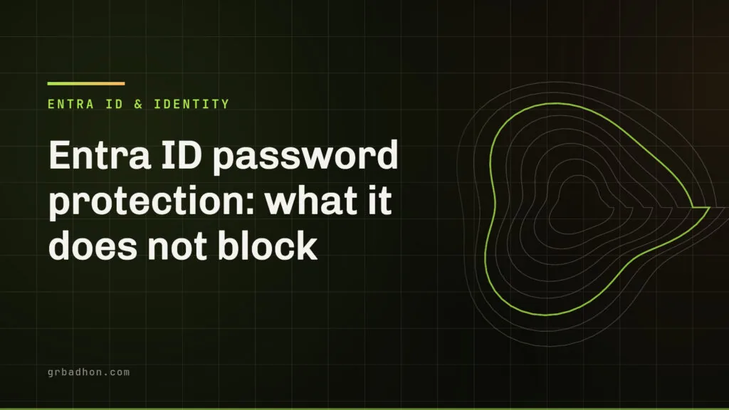Entra ID password protection: what it does not block. Entra ID & Identity article banner on grbadhon.com