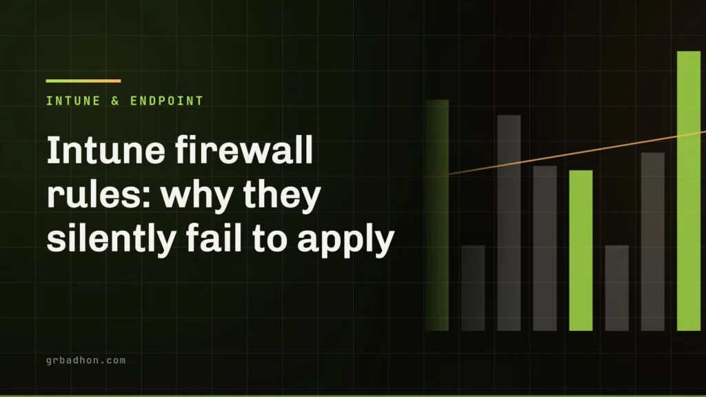 Intune firewall rules: why they silently fail to apply. Intune & Endpoint article banner on grbadhon.com