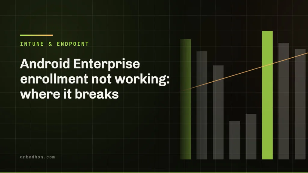 Android Enterprise enrollment not working: where it breaks. Intune & Endpoint article banner on grbadhon.com