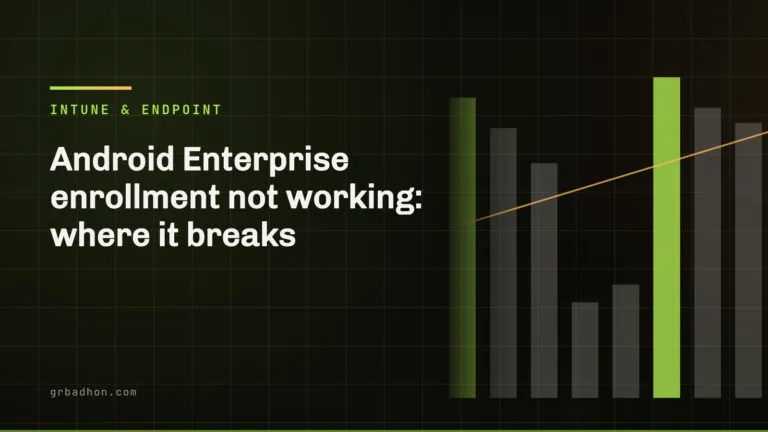 Android Enterprise enrollment not working: where it breaks. Intune & Endpoint article banner on grbadhon.com
