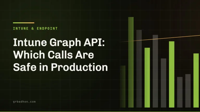 Intune Graph API: Which Calls Are Safe in Production. Intune & Endpoint article banner on grbadhon.com