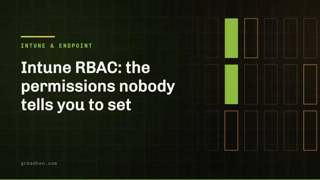 Intune RBAC: the permissions nobody tells you to set. Intune & Endpoint article banner on grbadhon.com